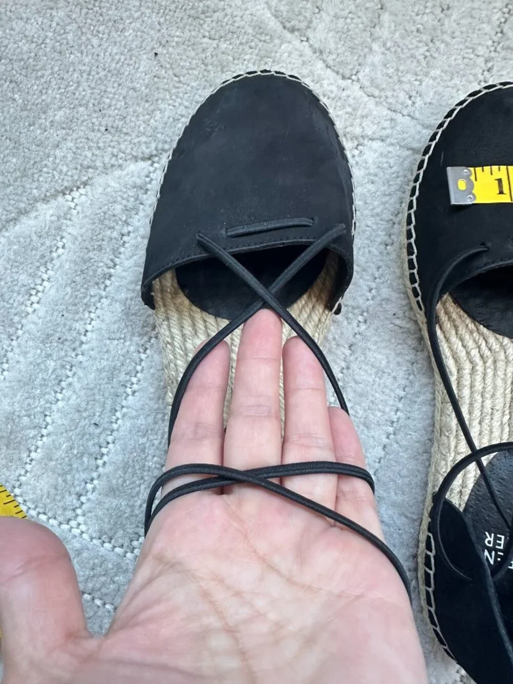 Eileen Fisher Lace Black Leather Lace-Up Espadrille Flats Women’s Size 8